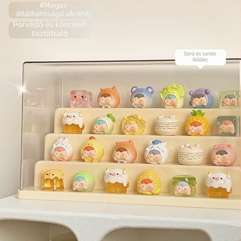 Figura tároló doboz PET műanyagból, 2 L kapacitás, fedett, tömbösíthető, zárható, karikatúra mintázat, japán stílus