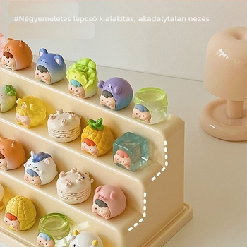 Figura tároló doboz PET műanyagból, 2 L kapacitás, fedett, tömbösíthető, zárható, karikatúra mintázat, japán stílus