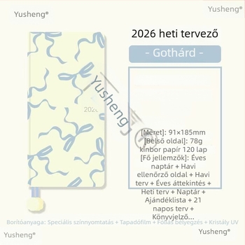 2026-os masnis tervezőfüzet teljes évre, heti programmal, japán és koreai stílus, ragasztó kötés, 100 gsm fa cellulóz papír, több mint 400 oldal