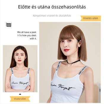 Női rövid bob paróka Qi frufruval, hőálló szálakból, természetes és élethű megjelenés, könnyű