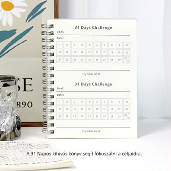 Spirál kötésű jegyzetfüzet, 31 napos check-in tervezés, PP borító, 100 g/m² papír, nyers fa cellulóz alapú tartalom, 50–100 oldal, kreatív trendek stílus