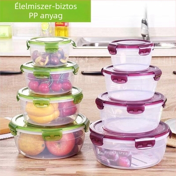 Műanyag lezárható ebédes doboz, élelmiszer-minőségű, mikróban használható, kerek, 2.1–3 L