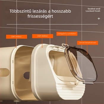 Rizs tárolóedény zárt, nedvesség- és rovarálló, PP műanyagból; kapacitás 10 L vagy nagyobb; logónyomtatás elérhető; testreszabható; modern letisztult stílus.
