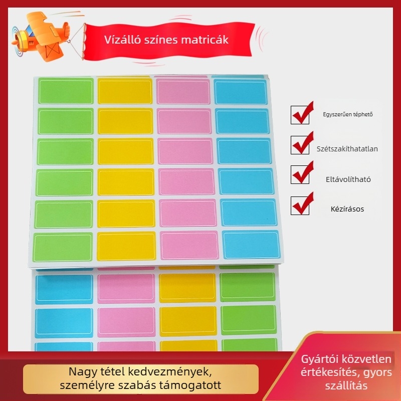 Vízálló öntapadós címke – testreszabható alak, rézlemez ragasztóval, kreatív jelölő címkékhez, testreszabás elérhető
