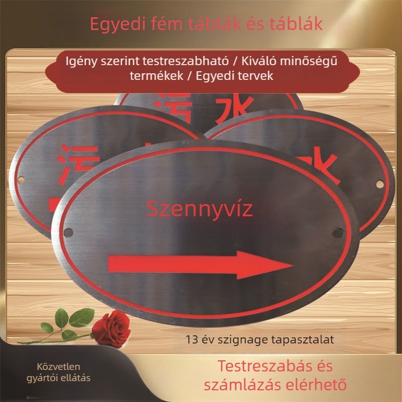 Rozsdamentes acél névtábla korrózióálló nyomtatással biztonsági jelzőtáblához, testreszabható