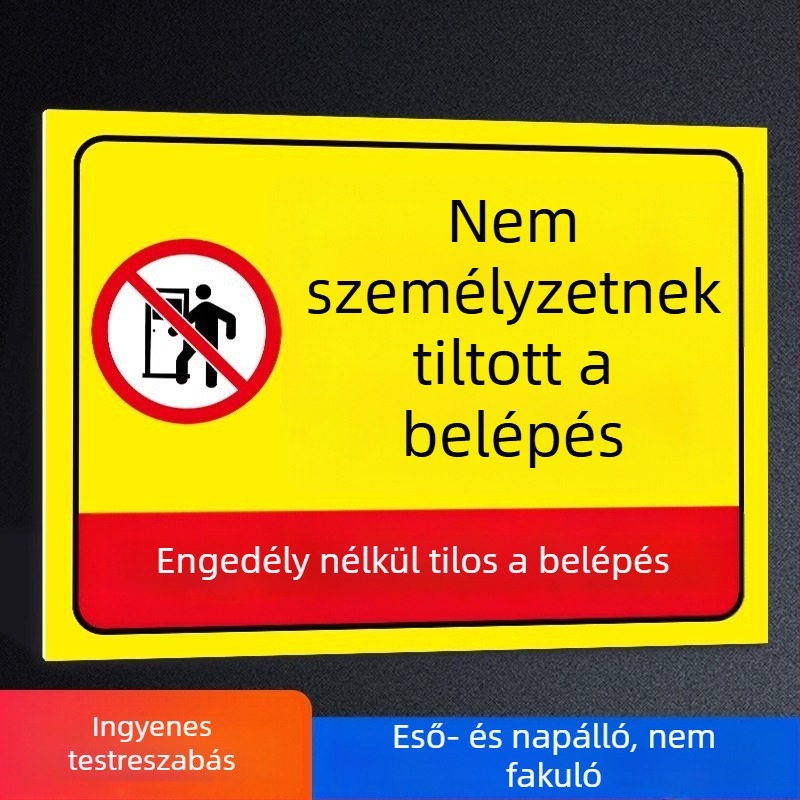Tiltó jel: Belépés nem alkalmazottak számára, testreszabható PVC öntapadós matrica, 5 darabos csomag