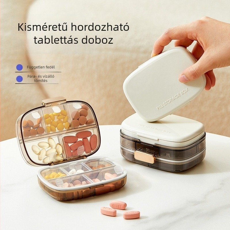 Tablettás doboz, hétnapos hordozható szervező, zárható, nagy kapacitás, osztott rekeszek