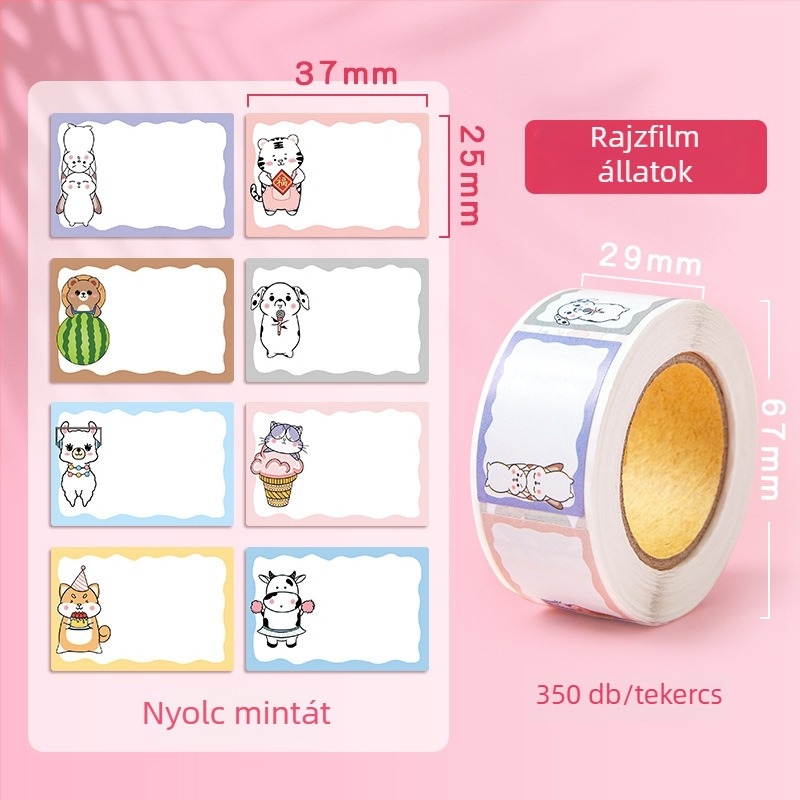 Bearing önragasztó névtáblák – kézírással írt minta, film típusú, négyszögletes címkék, japán stílusú nyomtatás