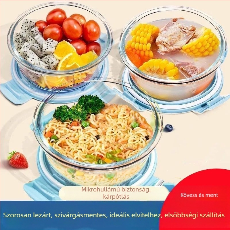 Üveg ebédes doboz magas hőálló boroszilikát üvegből, aszimmetrikus forma, 300 ml alatti kapacitás, mikrózható.