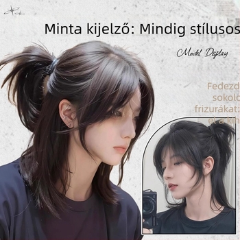 Teljes fejfedős paróka hosszú hajjal, japán stílusú mullet, középen elválasztott fringe, hőálló huzal, nőknek