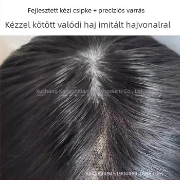 Női paróka, teljes fejfedés, emberi hajból, rövid göndör, kézzel szőtt, festhető