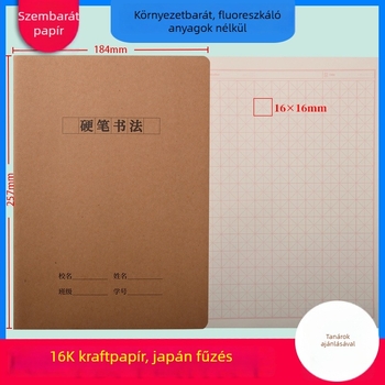 Bencool 16K kemény tollal kaligrafia jegyzetfüzet kraft borítóval, vonalas felületű, alsó tagozatosok számára, minimalist stílus, 50–100 oldal, méret 257×184 mm