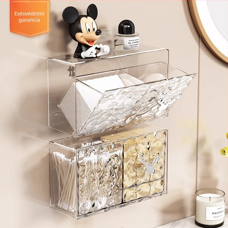 Fali kozmetikai tároló, PP műanyagból, 1 L kapacitás, Modell A11417, fúrás nélküli rögzítés, porvédett, modern minimalist design
