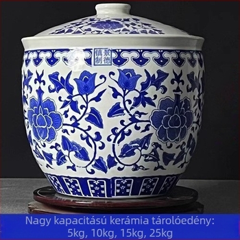 Kerámiás erjesztőedény hagyományos hengeres kialakítással, 5 L kapacitás, mikróhullámú sütő kompatibilis.