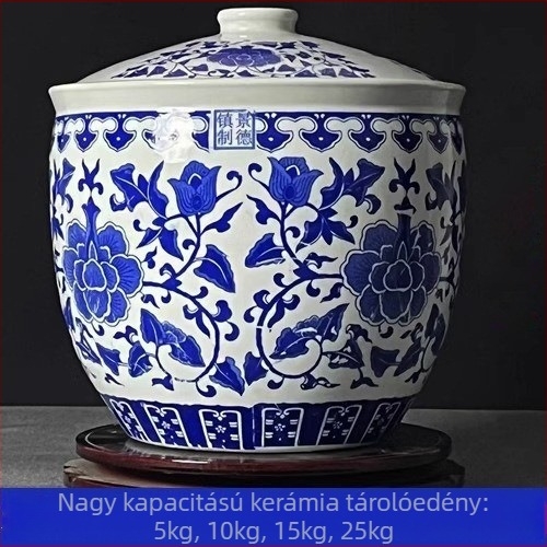 Kerámiás erjesztőedény hagyományos hengeres kialakítással, 5 L kapacitás, mikróhullámú sütő kompatibilis.