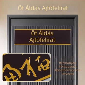 Egyedi fém ajtólemez, öntapadós, alumínium‑ötvözet, Öt Boldogság dizájn, szitanyomás