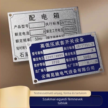 Fém névtábla — testreszabható; (anyag: fém névtábla; nyomtatás: arany korróziós szitanyomás; alkalmazás: univerzális)