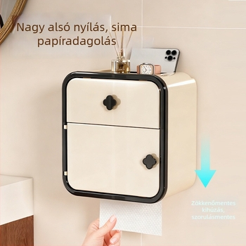 Fali, falra szerelt vécépapírtartó és papírzsebkendő tartó, vízálló, fúrás nélküli szerelés, tekercs tároló
