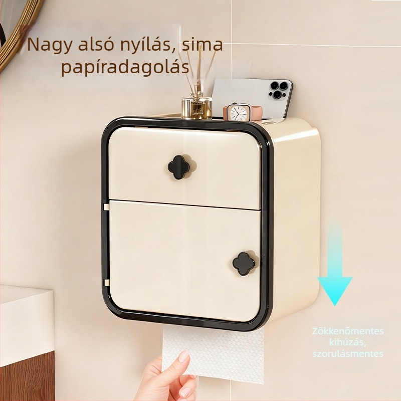 Fali, falra szerelt vécépapírtartó és papírzsebkendő tartó, vízálló, fúrás nélküli szerelés, tekercs tároló