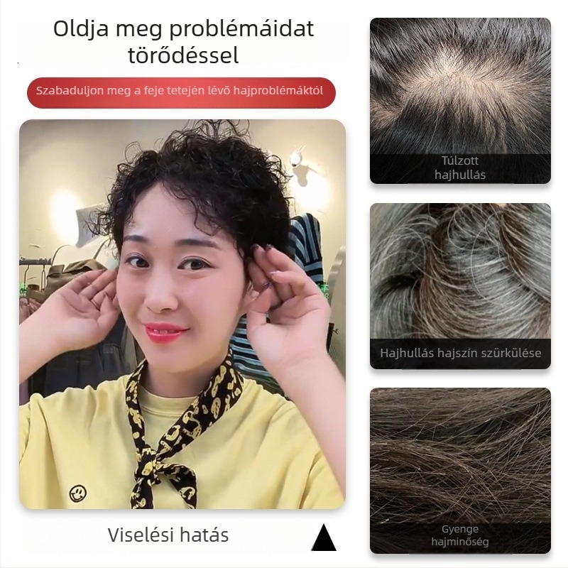 Női paróka darab, valódi emberi haj, koreai stílusú göndör textúra, varrat nélküli fedés a fehér haj számára