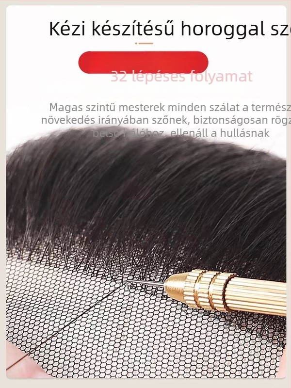 Rövid, göndör hajú paróka, valódi emberi hajból, könnyű és lélegző, kézzel kötött