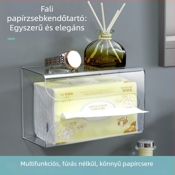 Lyukmentes falra szerelhető papírzsebkendő-doboz, PET anyag, leválasztható papírtörlő tároló, vízálló, többfunkciós