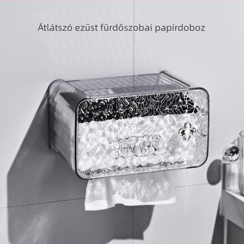 Zsebkendő- és toalettpapír tároló doboz, jégkristály mintázat, falra szerelhető, fúrásmentes, vízálló, multifunkcionális fürdőszobai szervező