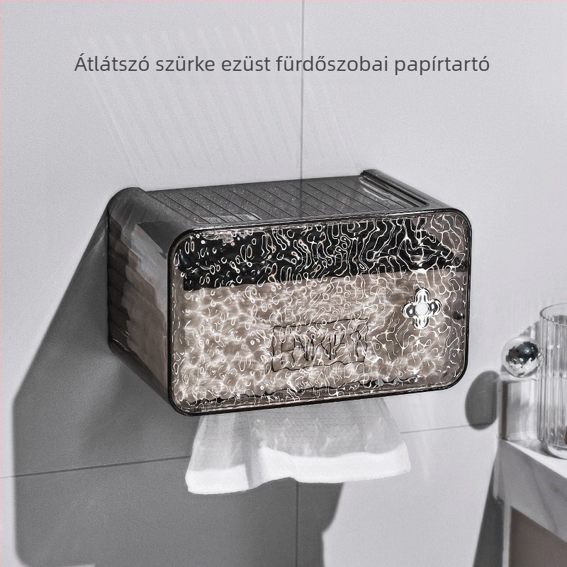 Zsebkendő- és toalettpapír tároló doboz, jégkristály mintázat, falra szerelhető, fúrásmentes, vízálló, multifunkcionális fürdőszobai szervező