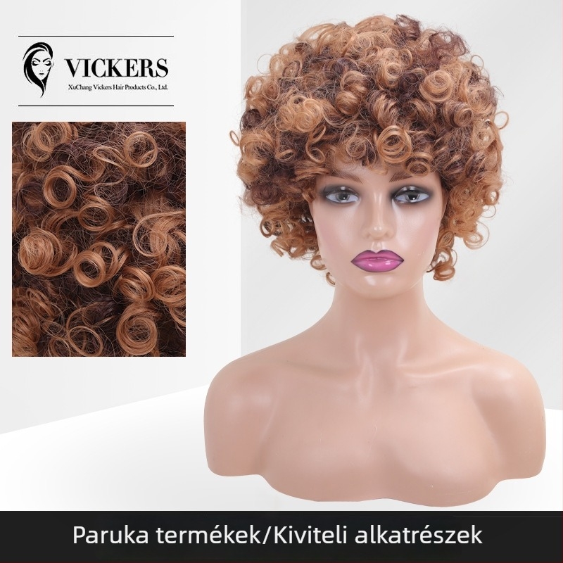 Rövid afro göndör paróka, Ruli stílus, modell 818, hőálló rostok, frufru: egyenes vagy ferde