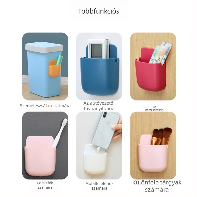 Falihoz szerelhető mobiltelefon-tároló doboz, televízió és klíma távirányítóinak tárolására, műanyag, japán stílus.