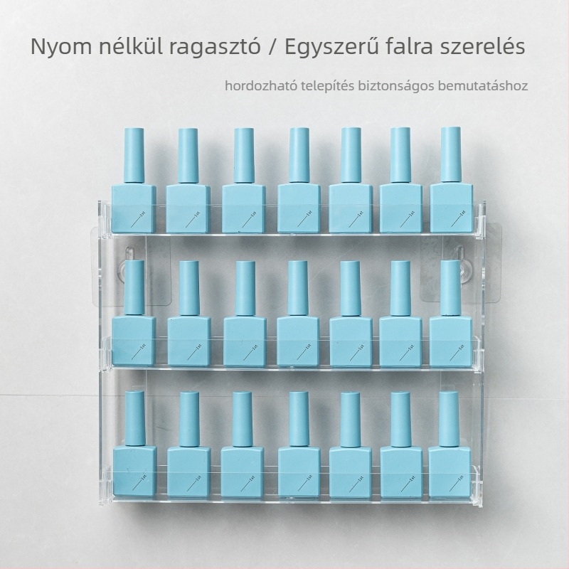 Akril falra szerelhető kozmetikai rendező, 4 szinttel, átlátszó kivitel, rúzs és körömlakk tárolására