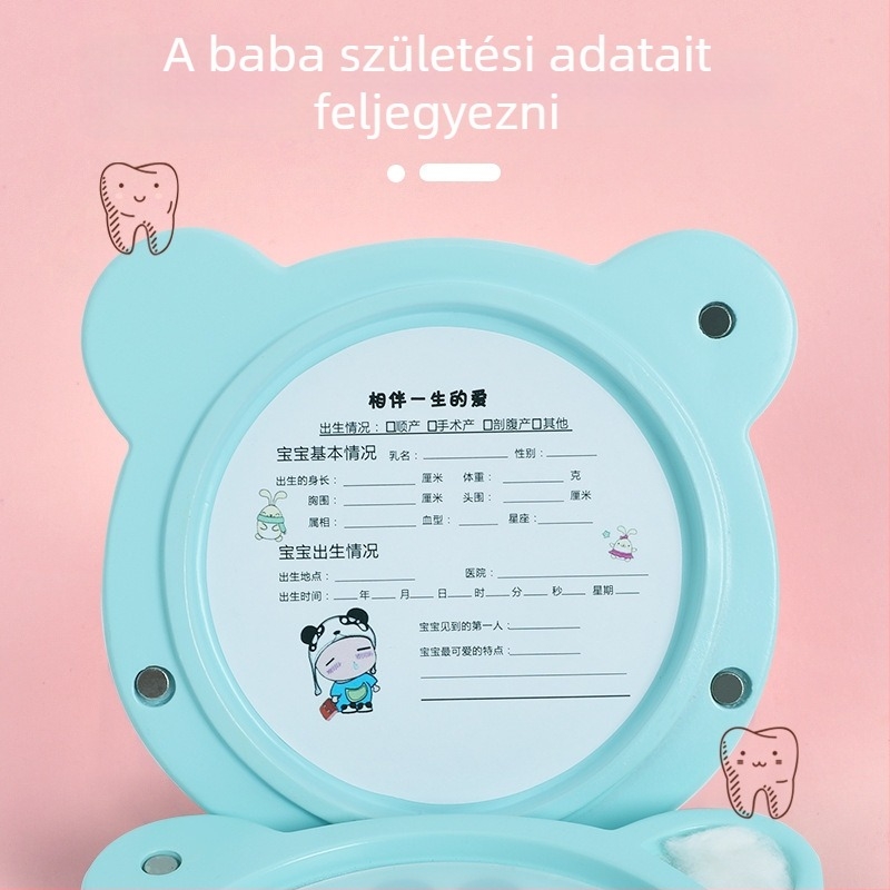 Tejfogak tárolására szolgáló doboz zodiákus témával és babahaj-emlékével - gyanta anyagú