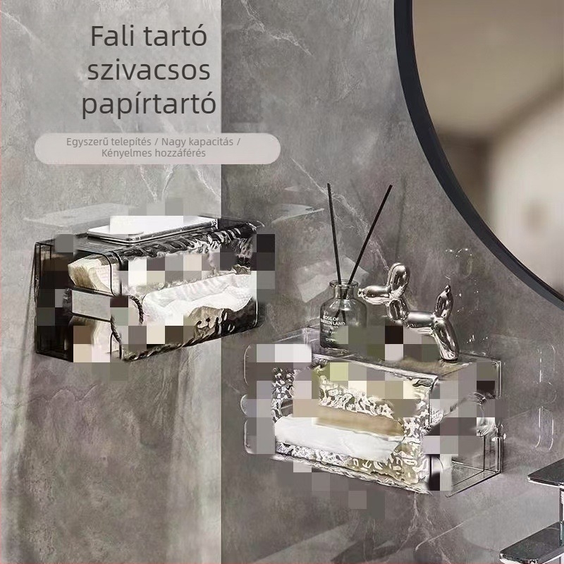 Szívókorongos zsebkendő tartó, falra szerelhető, műanyag, vízálló, többfunkciós a fürdőszobában