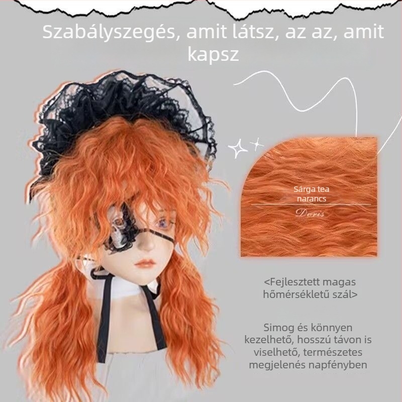 Paróka, kapucnis kivitel, rövid göndör haj, hőálló szálak, természetes stílus, nem festhető vagy dauerolható