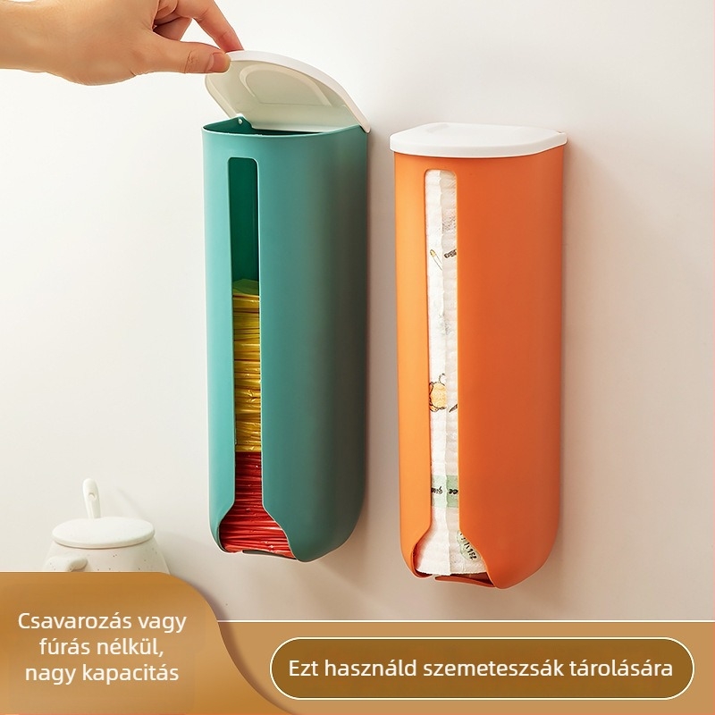 Fali szemeteszsák tároló doboz toló dizájnnal, 12L kapacitás, PP műanyag (100% új), modell 254
