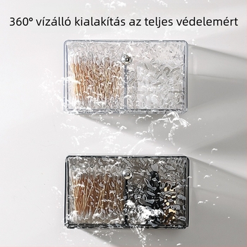 Falra szerelhető vattapálcás doboz, lyukasztás nélküli, vízálló tároló, PET műanyag, modell 66, vízhullám mintázat