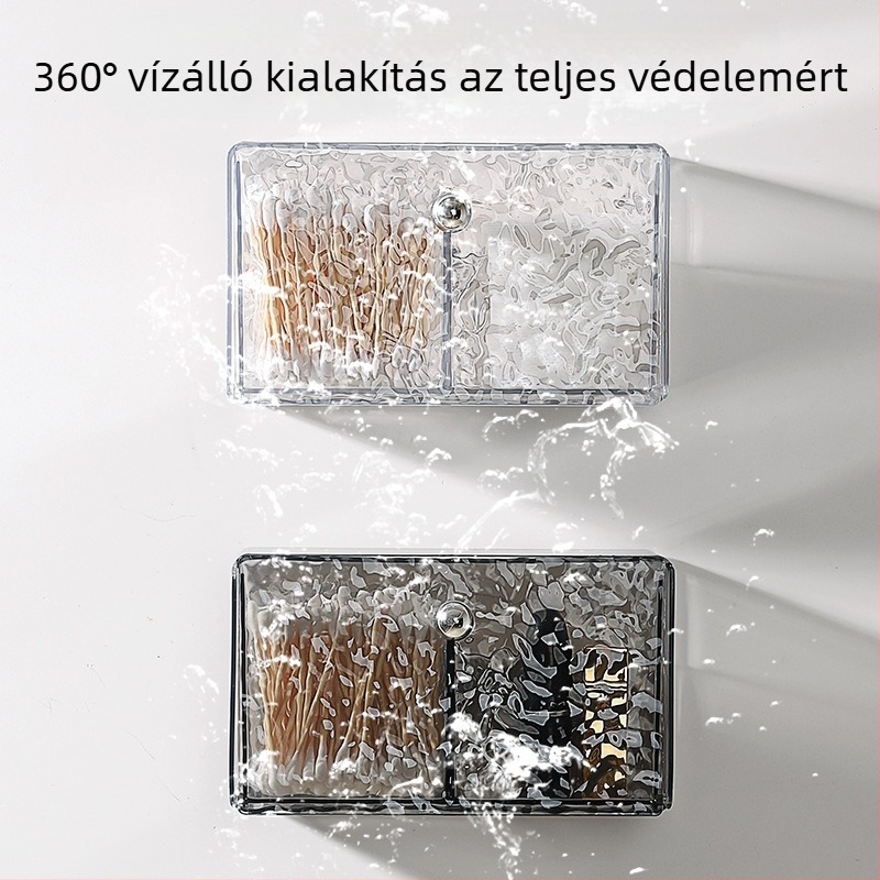 Falra szerelhető vattapálcás doboz, lyukasztás nélküli, vízálló tároló, PET műanyag, modell 66, vízhullám mintázat