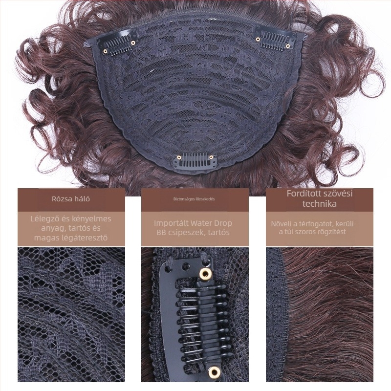 Természetes hajból készült rövid, göndör paróka nőknek, növeli a volument és természetes megjelenést, diagonális frufruval