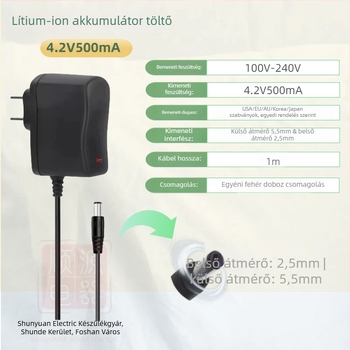 Li-ion akkumulátor töltő 18650 polimercellákhoz több kimenettel: 4.2V1A, 5V1A, 8.4V1A, 12.6V1A, 16.8V1A; bemenet AC100-240V.