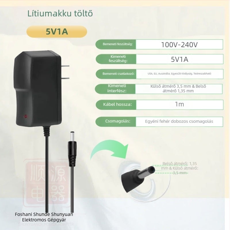 Li-ion akkumulátor töltő 18650 polimercellákhoz több kimenettel: 4.2V1A, 5V1A, 8.4V1A, 12.6V1A, 16.8V1A; bemenet AC100-240V.