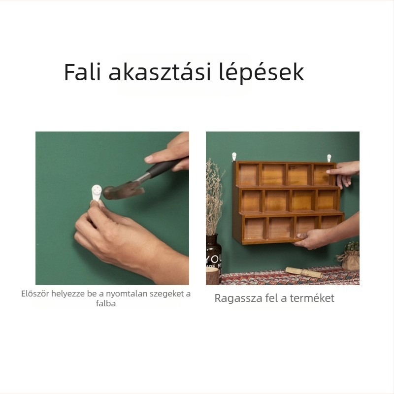 Fából készült asztali kiállító állvány, 3‑rétegű létra polcokkal, 10 rekesz, mozgatható