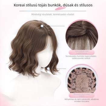 Női teljes fejparóka, láthatatlan és varrat nélküli, realisztikus haj, új koreai stílus tojás alakú göndörökkel, mindennapi rövid paróka