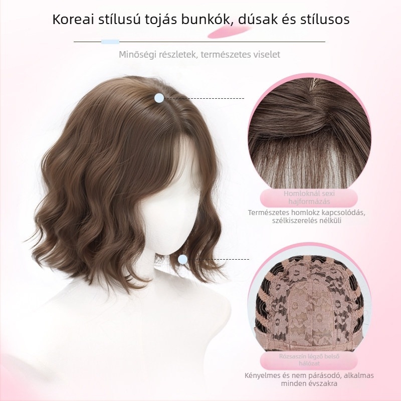 Női teljes fejparóka, láthatatlan és varrat nélküli, realisztikus haj, új koreai stílus tojás alakú göndörökkel, mindennapi rövid paróka