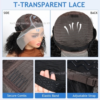 JACEY 100% emberi hajból készült bob paróka oldalsó parttal, Jerry Curl, kézzel készített, festhető
