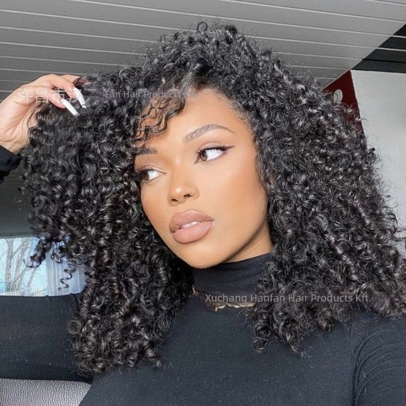JACEY 100% emberi hajból készült bob paróka oldalsó parttal, Jerry Curl, kézzel készített, festhető