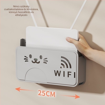 Router tároló doboz, falra szerelhető, lyukasztás nélküli, ABS anyag, 2 L kapacitás, kiscica minta