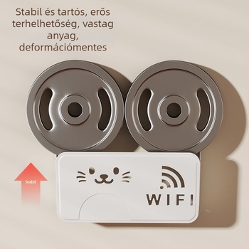 Router tároló doboz, falra szerelhető, lyukasztás nélküli, ABS anyag, 2 L kapacitás, kiscica minta