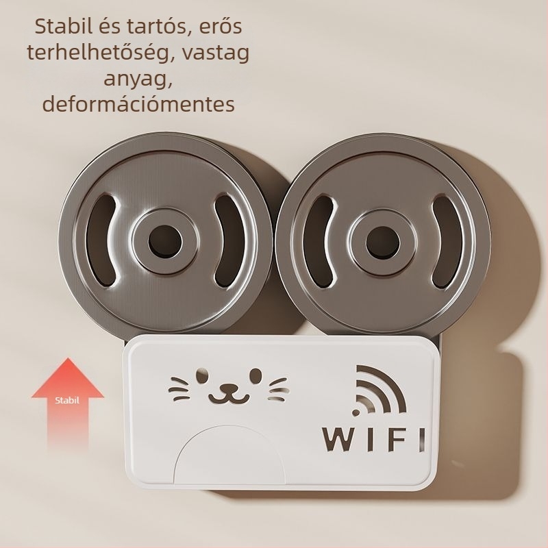 Router tároló doboz, falra szerelhető, lyukasztás nélküli, ABS anyag, 2 L kapacitás, kiscica minta