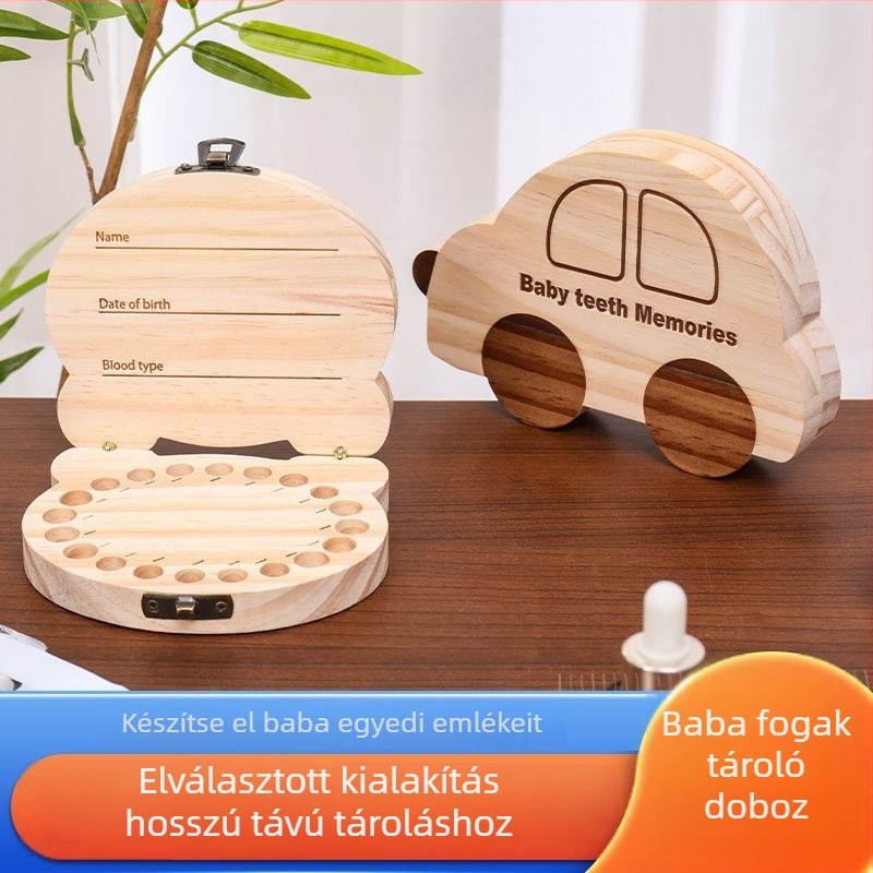 Rajzfilmfigurás tejfog-tároló doboz, tömörfa, fiúknak és lányoknak, 0–3 éveseknek