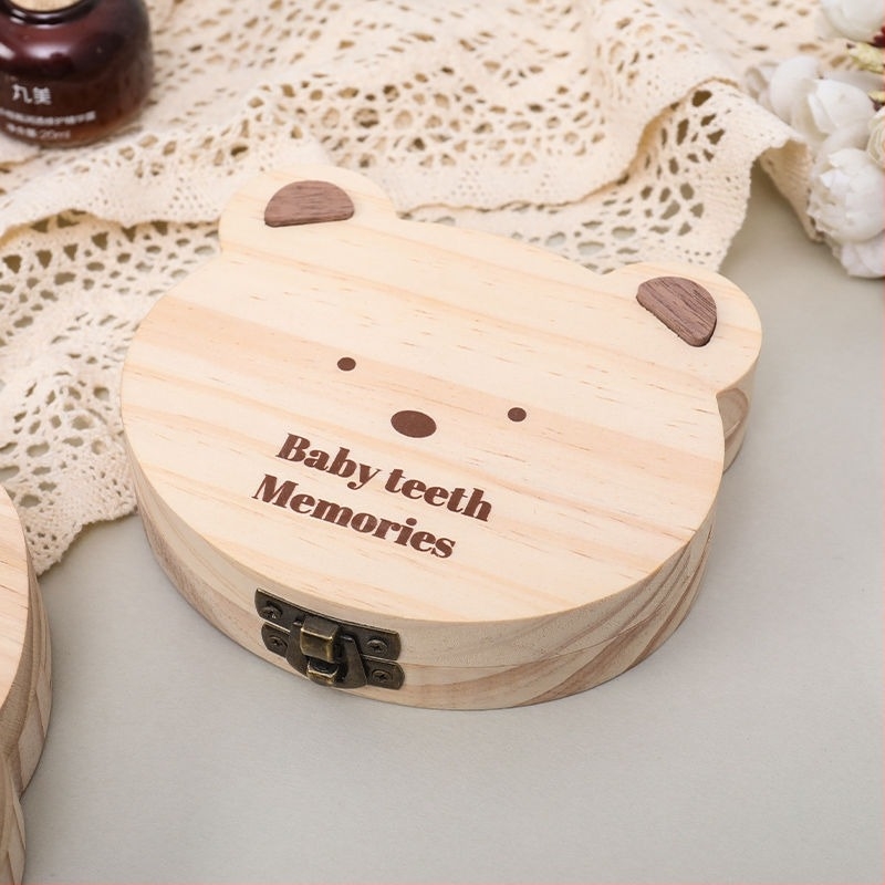 Rajzfilmfigurás tejfog-tároló doboz, tömörfa, fiúknak és lányoknak, 0–3 éveseknek